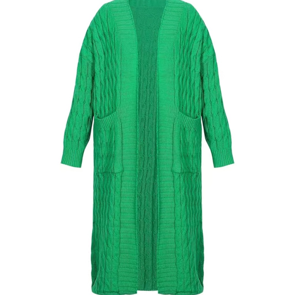 Long Maxi Cardigan Cable Knitted Long Sleeve Open Front Sweater - Picture 7 of 13